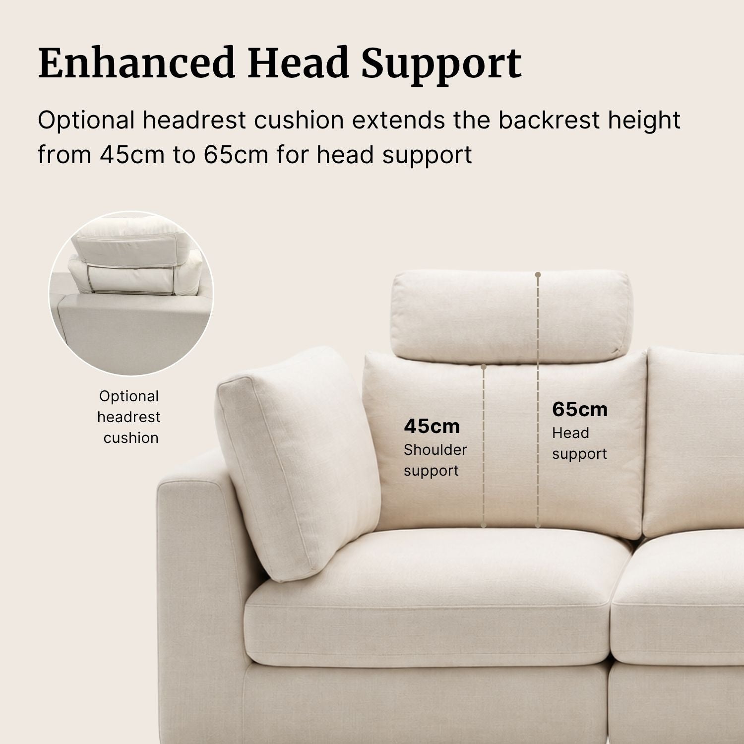 Show additional headrest which extends the backrest height