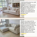 Claudia fabric sofa customer reviews for 4 seater model at the top and 4 seater L shape model at the bottom