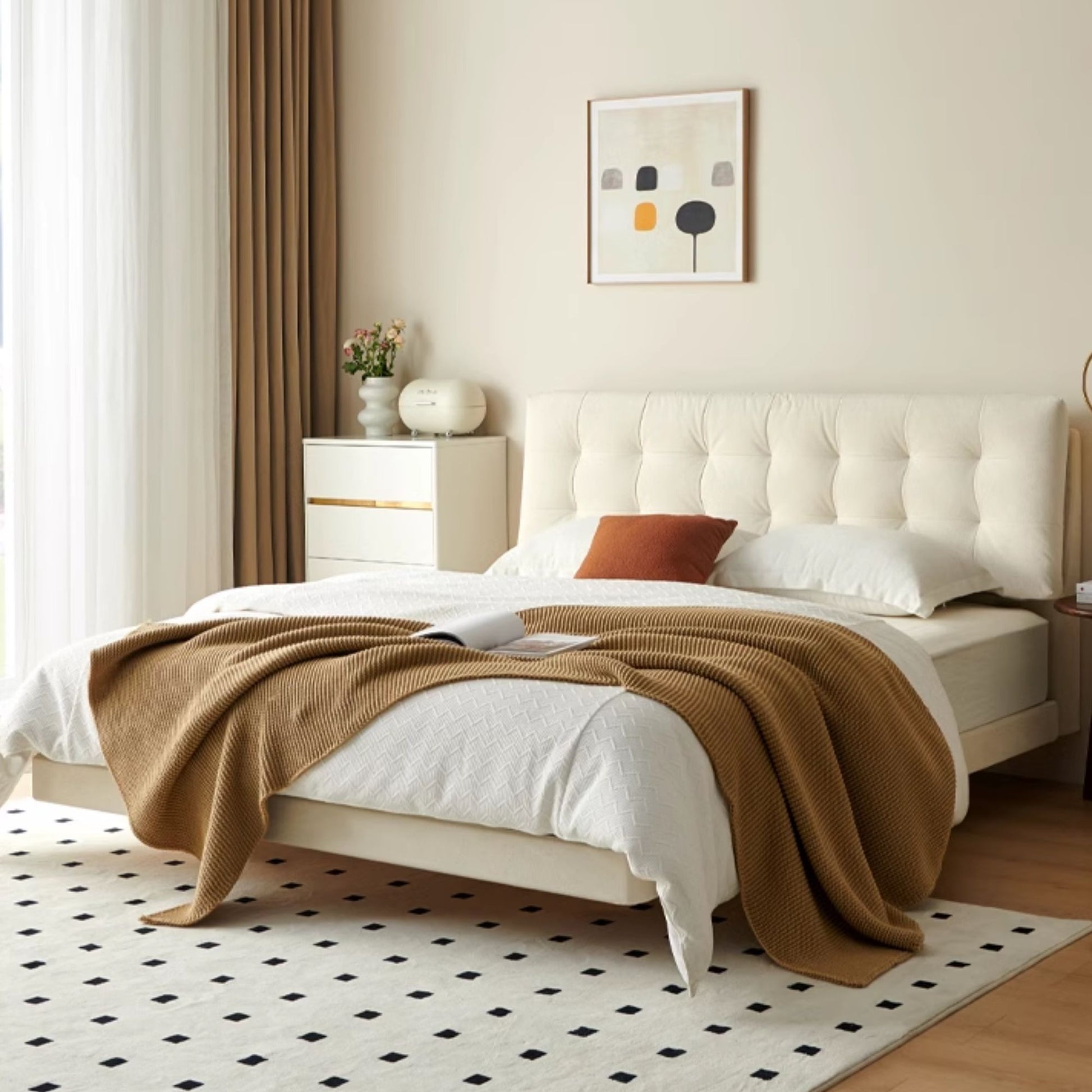 Clora fabric bed frame white