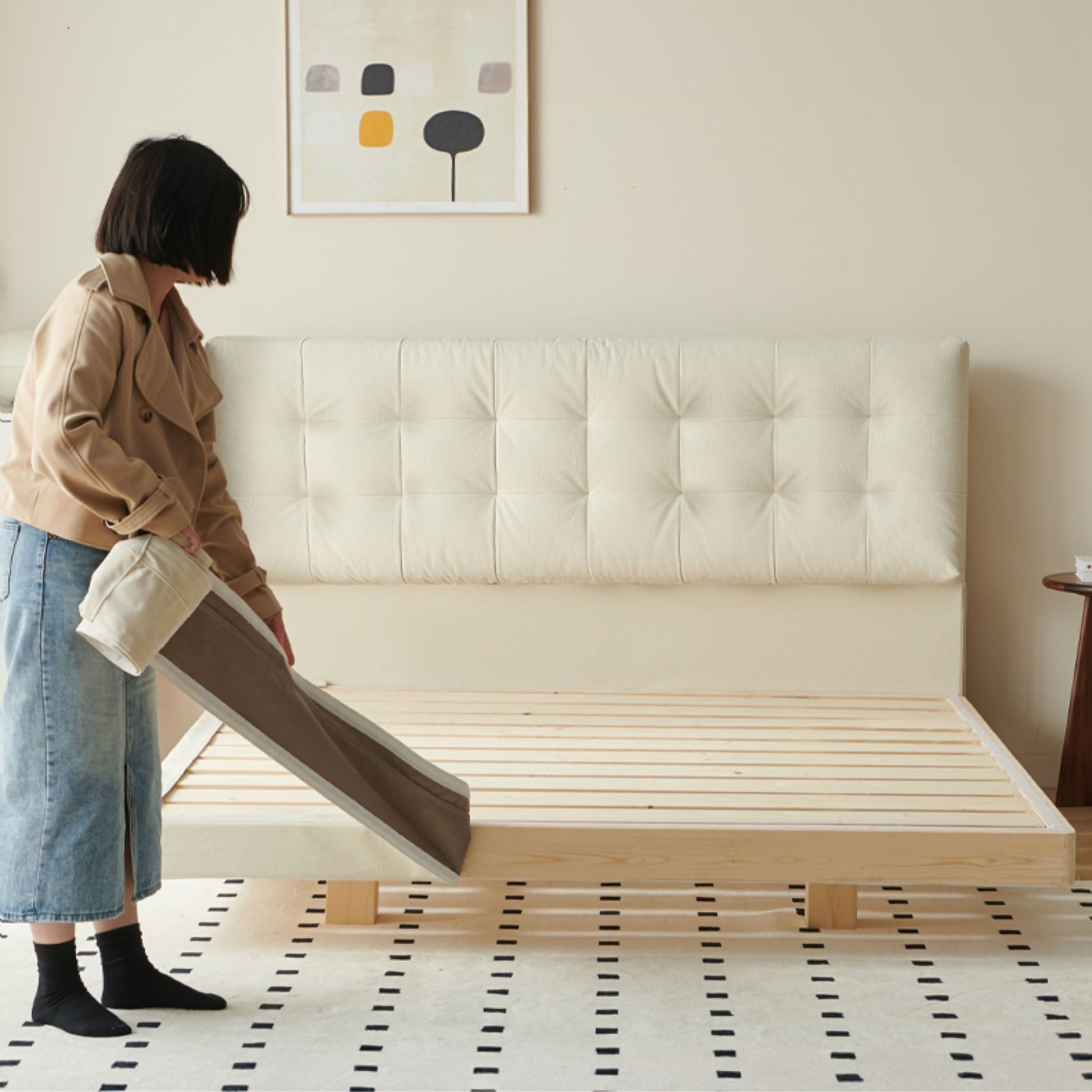 Clora fabric bed frame white