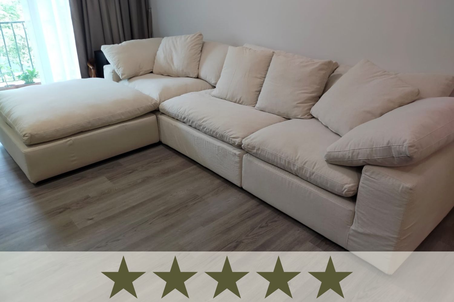 Cloud 5 seater beige fabric sofa with ottoman