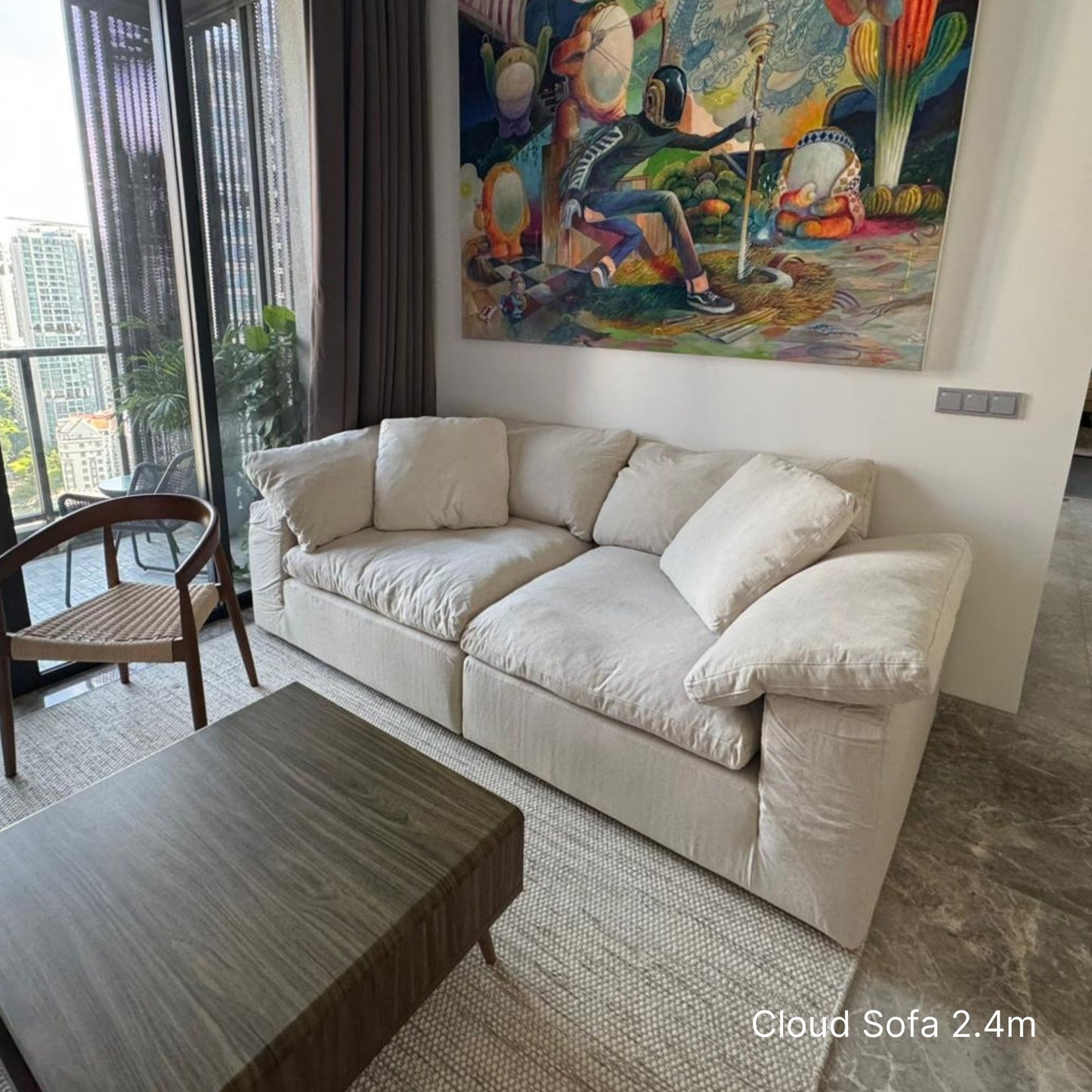 Cloud beige fabric sofa sample at 240cm