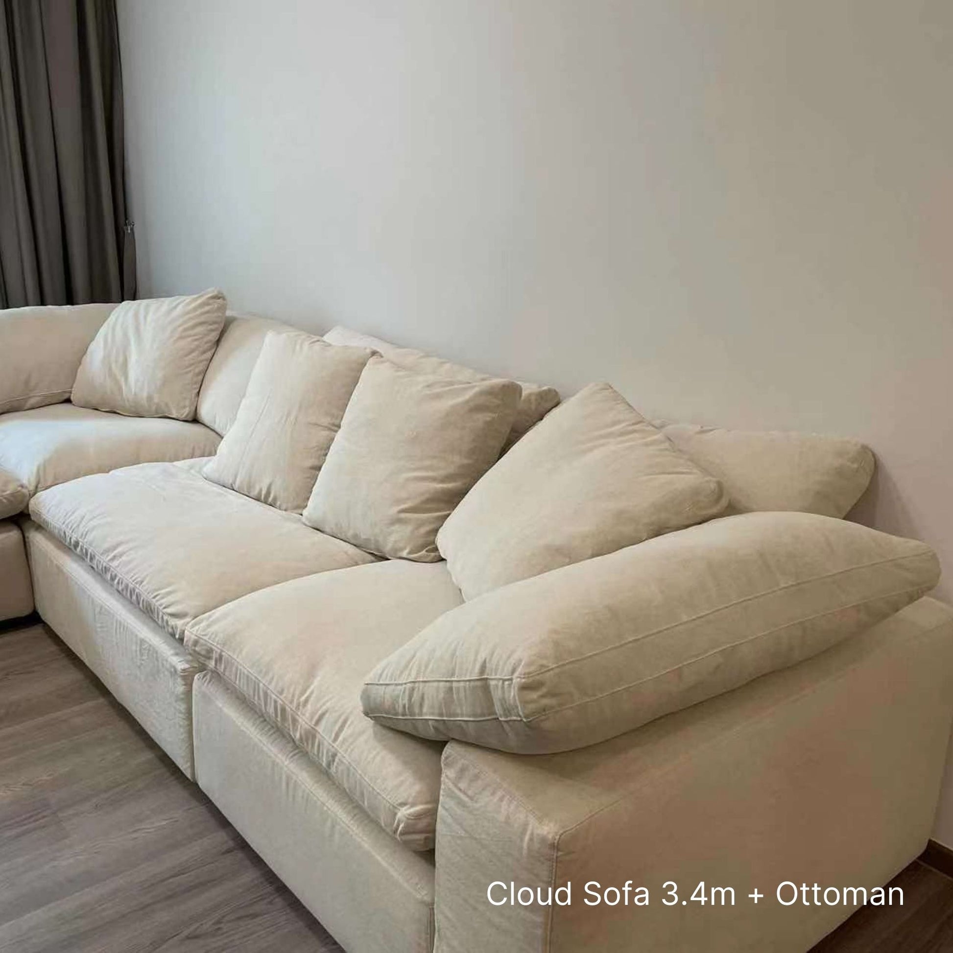 Cloud beige fabric sofa sample at 342cm