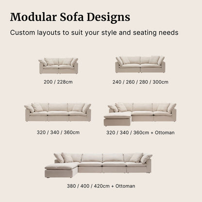 Cloud sofa modular designs options available show in beige colour 