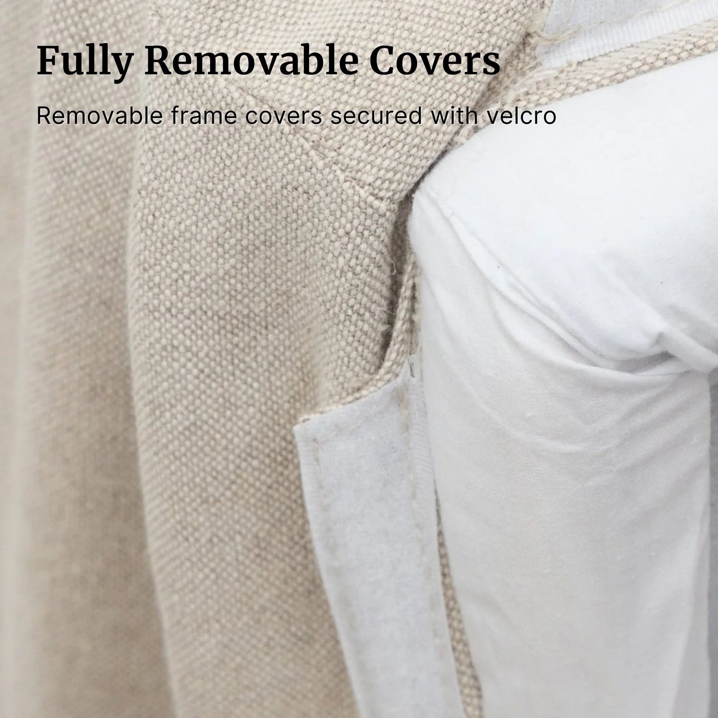 Removable frame covers secured with velcro
