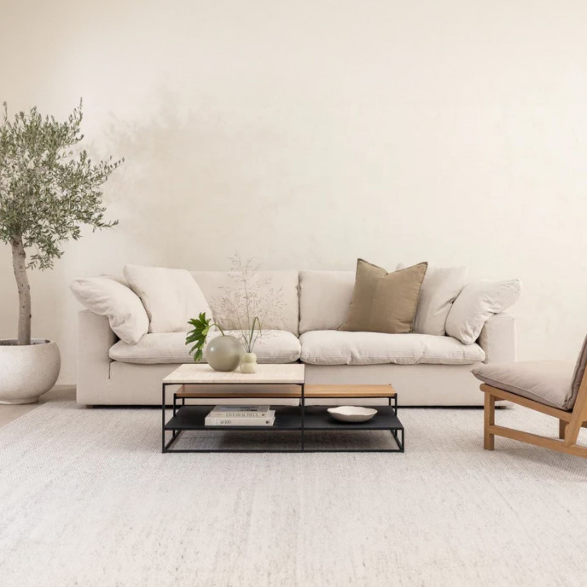 Cloud beige fabric sofa showroom photo