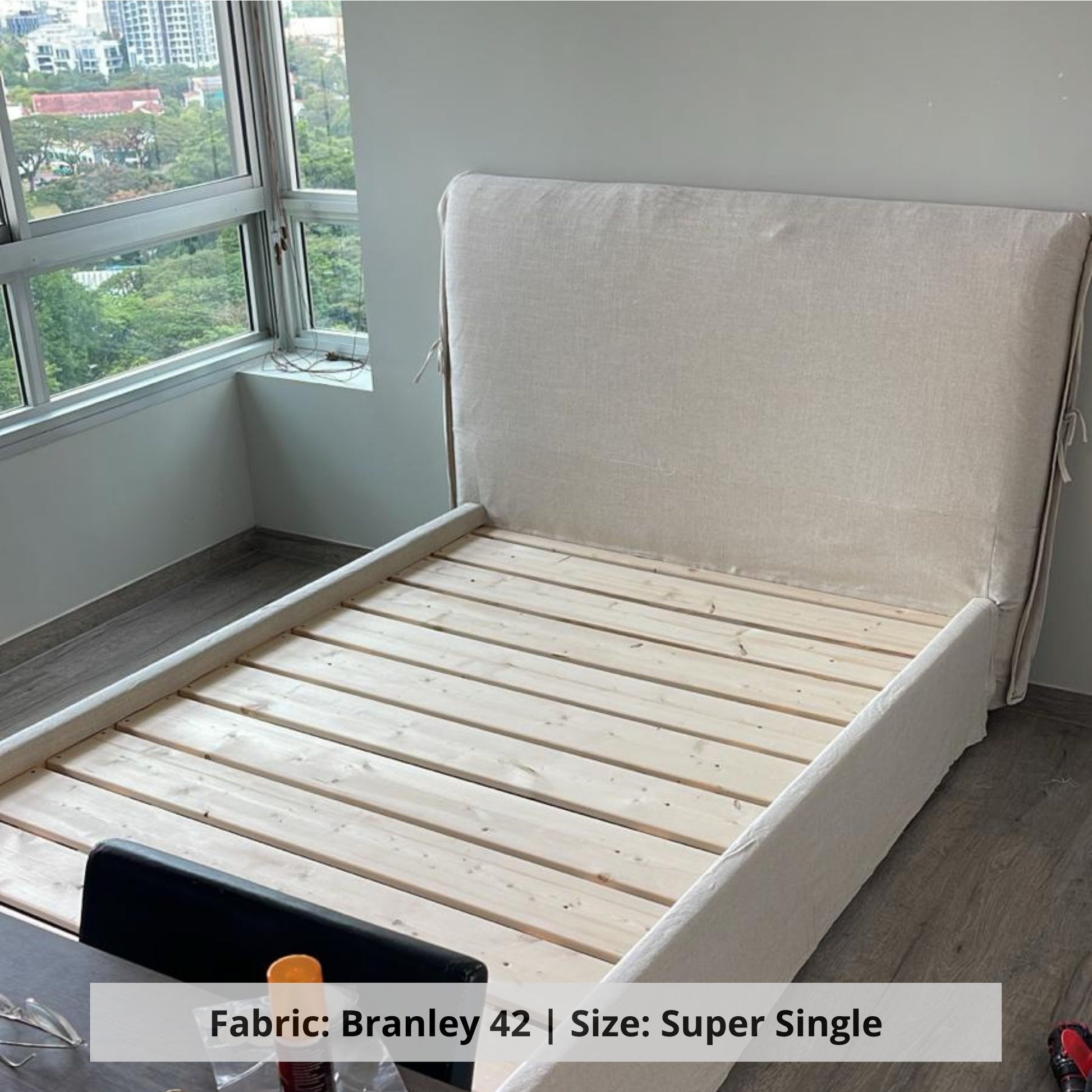 Cloud super single bed frame in Branley 42 beige fabric sample (Other)