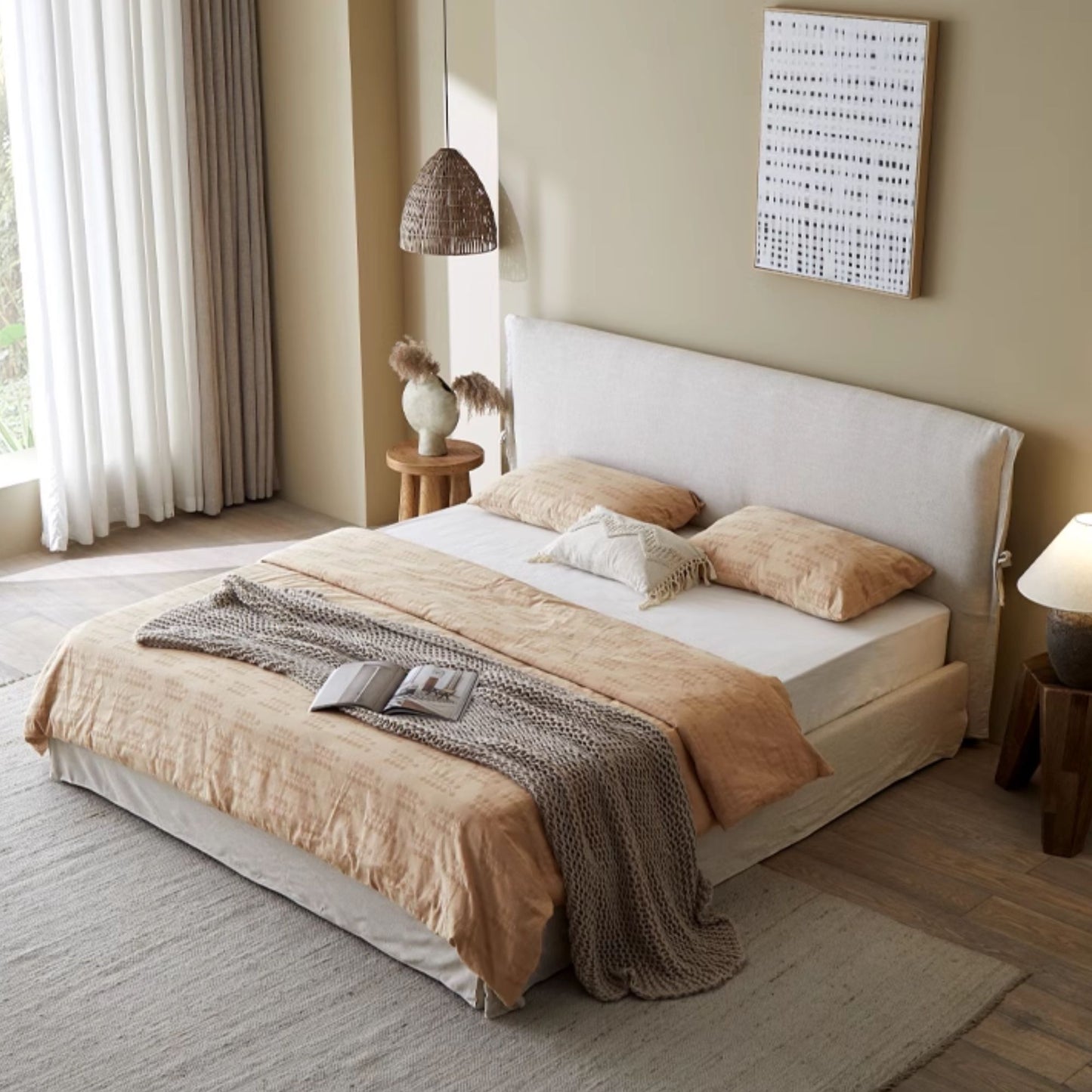 Cloud white fabric bed frame