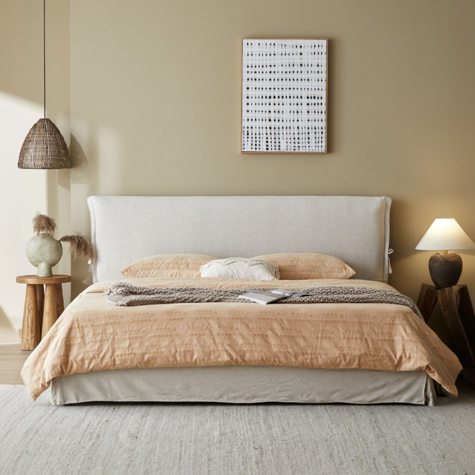 Cloud white fabric bed frame