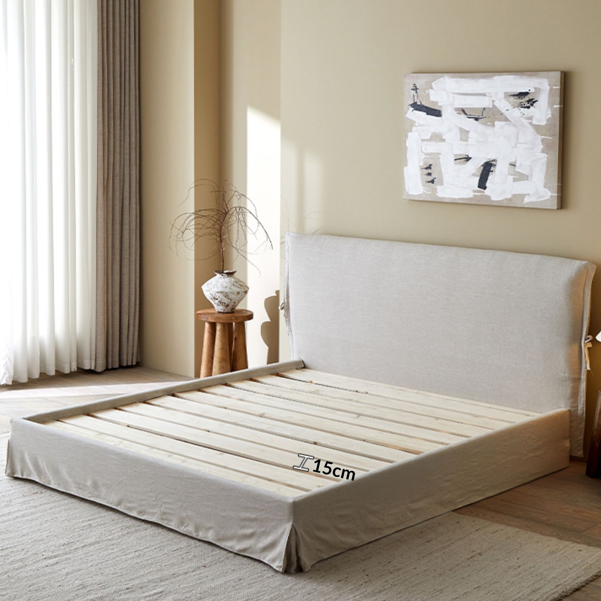 Cloud white fabric bed frame