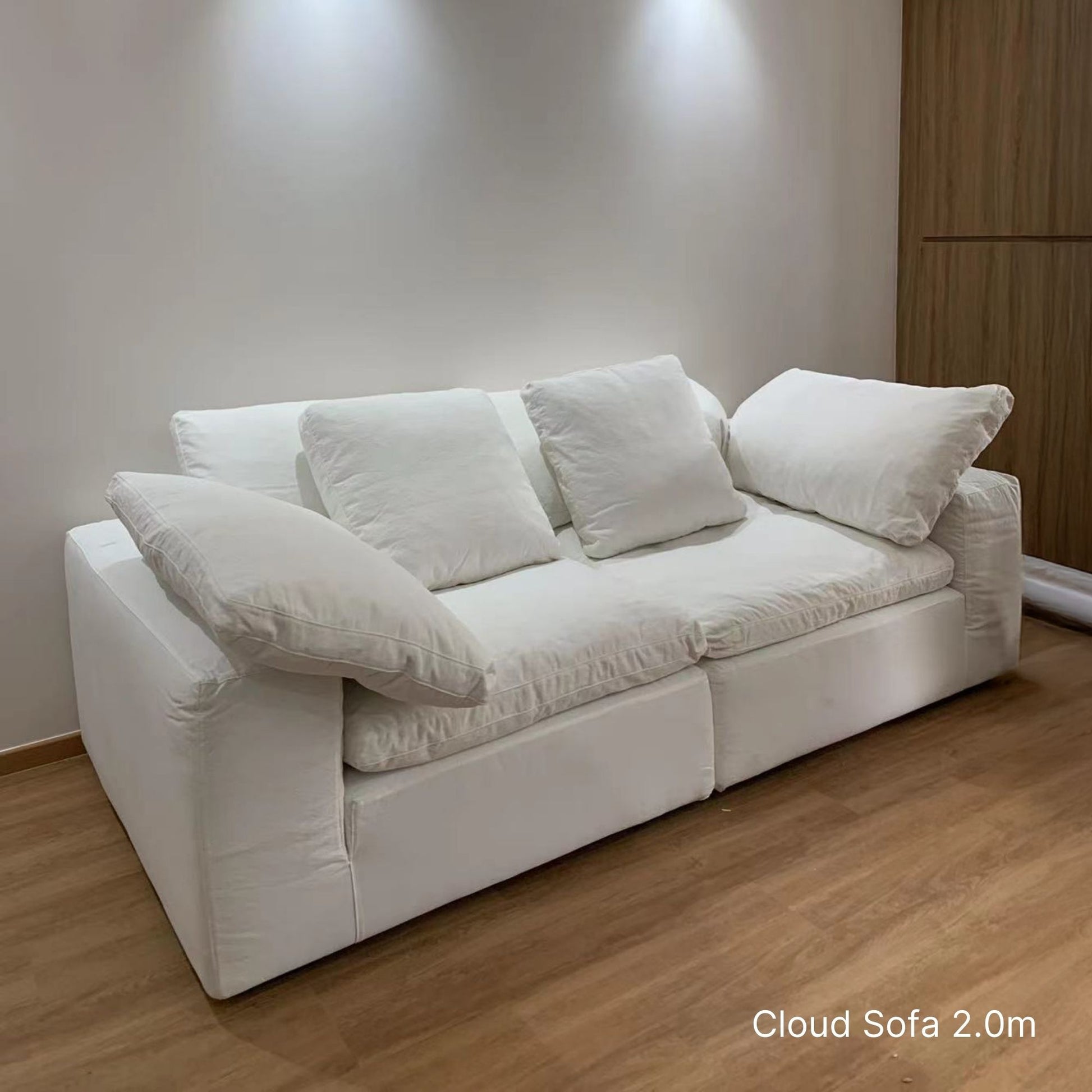 Cloud white fabric sofa sample at 228cm