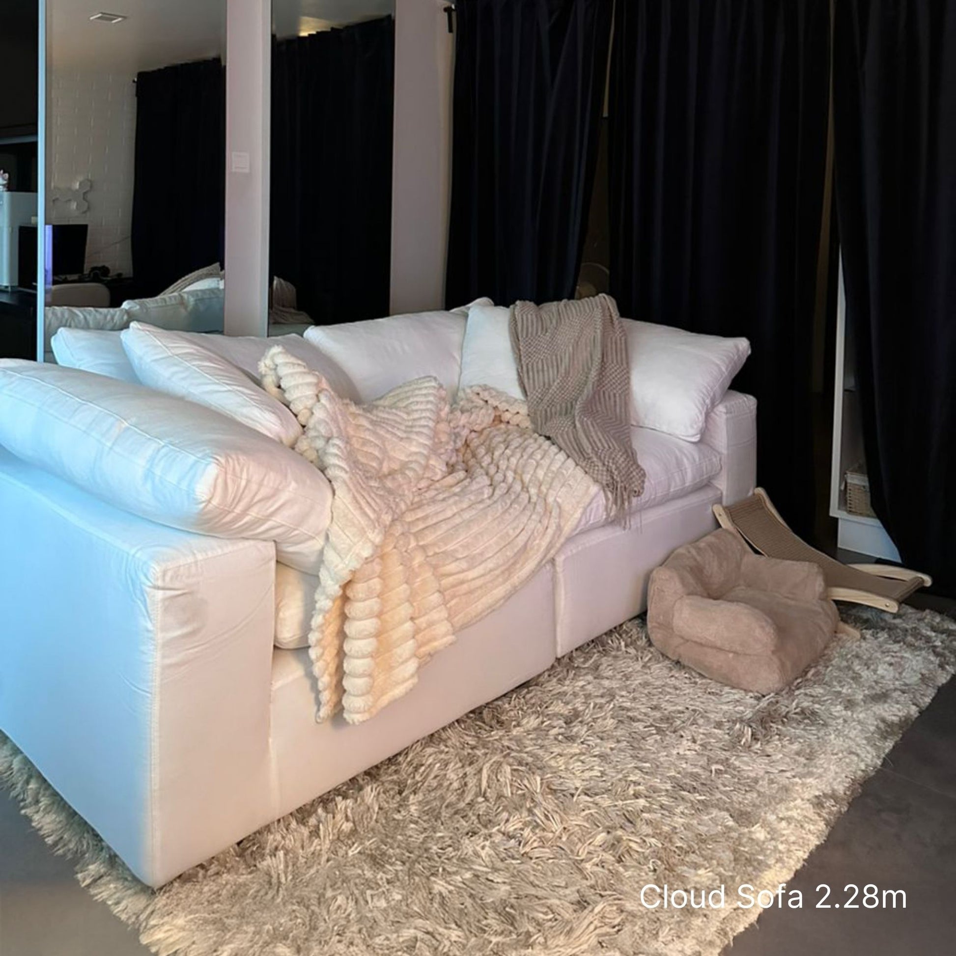 Cloud white fabric sofa delivered sample at 2.28m