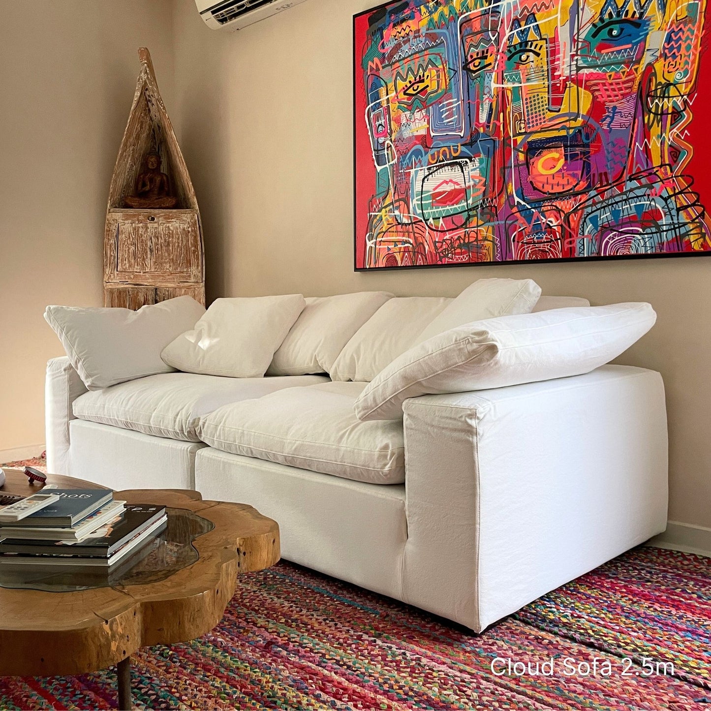 Cloud white fabric sofa sample at 250cm