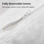 Fully removable cushion covers via zipper design shown on white cushion