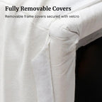Fully removable frame covers via velcro show on white cloud fabric sofa