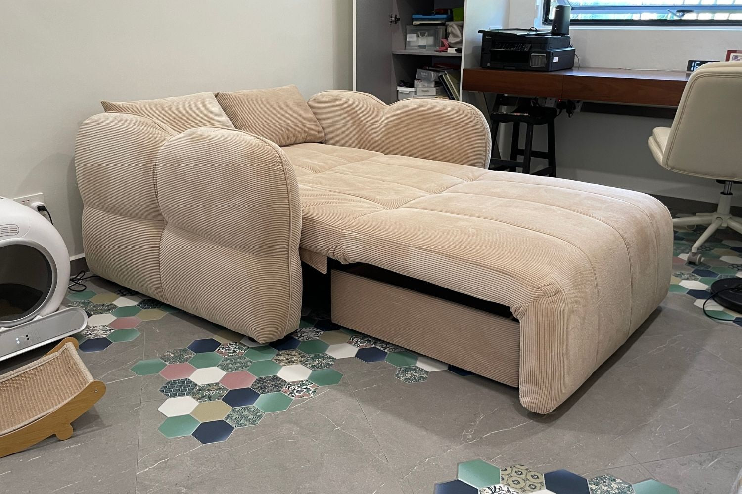 Clover 155cm beige fabric electric sofa bed