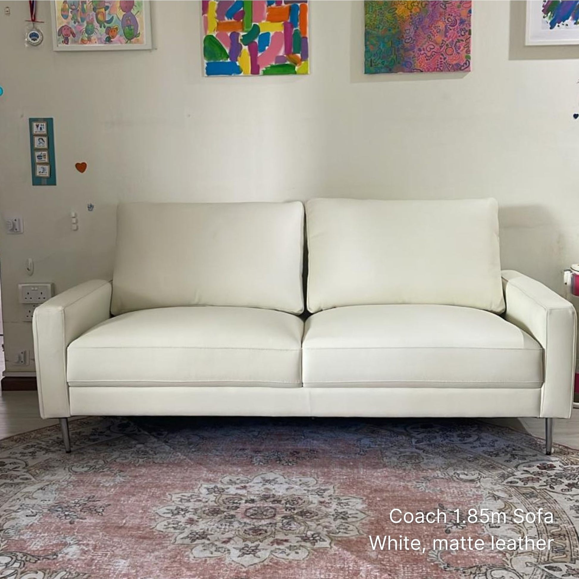 Delivered 2 seater 185cm coach leather sofa in white in living room