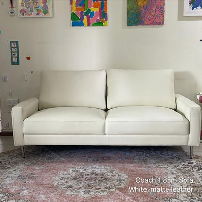 Delivered 2 seater 185cm coach leather sofa in white in living room