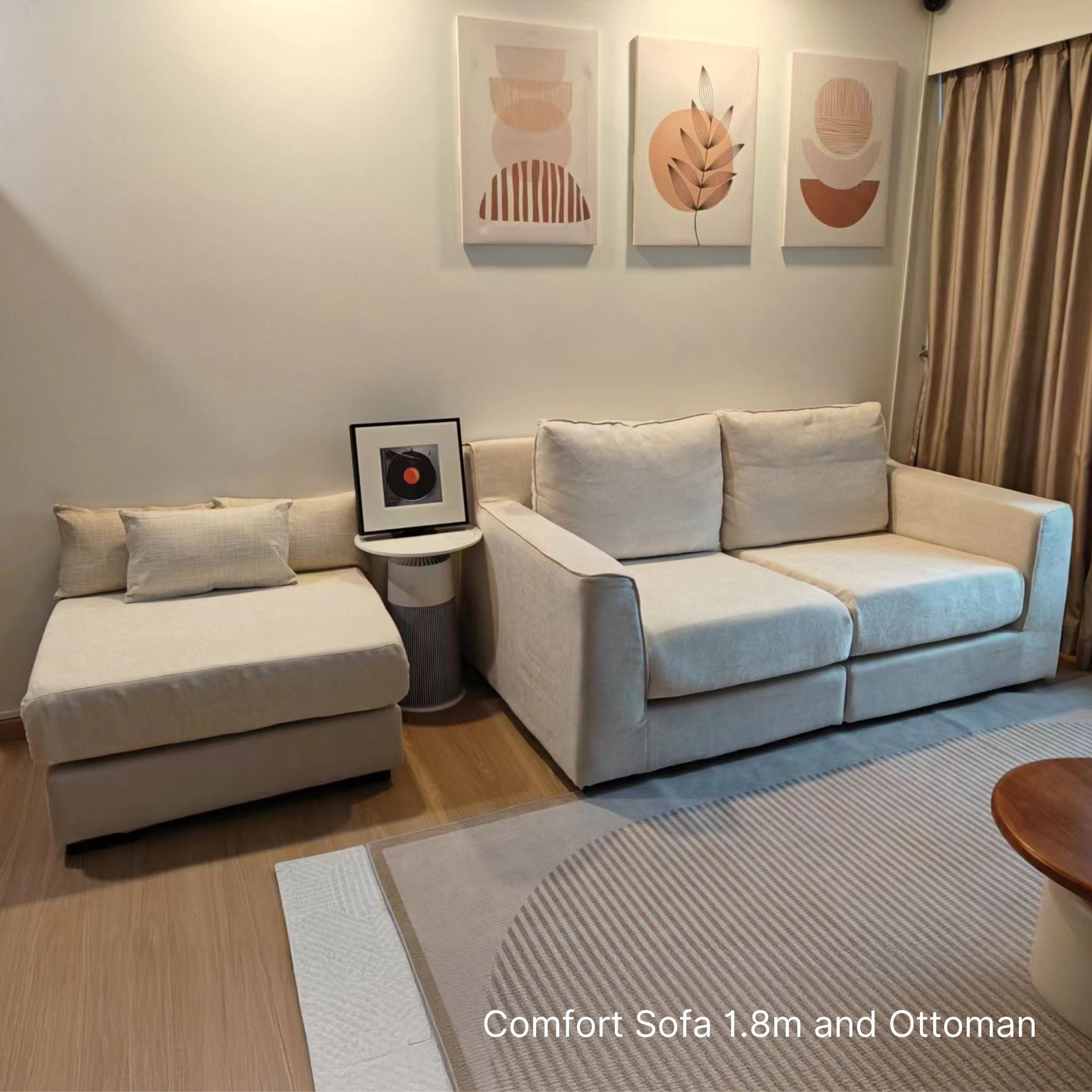 2 seater 180cm Comfort fabric sofa and matching ottoman in white