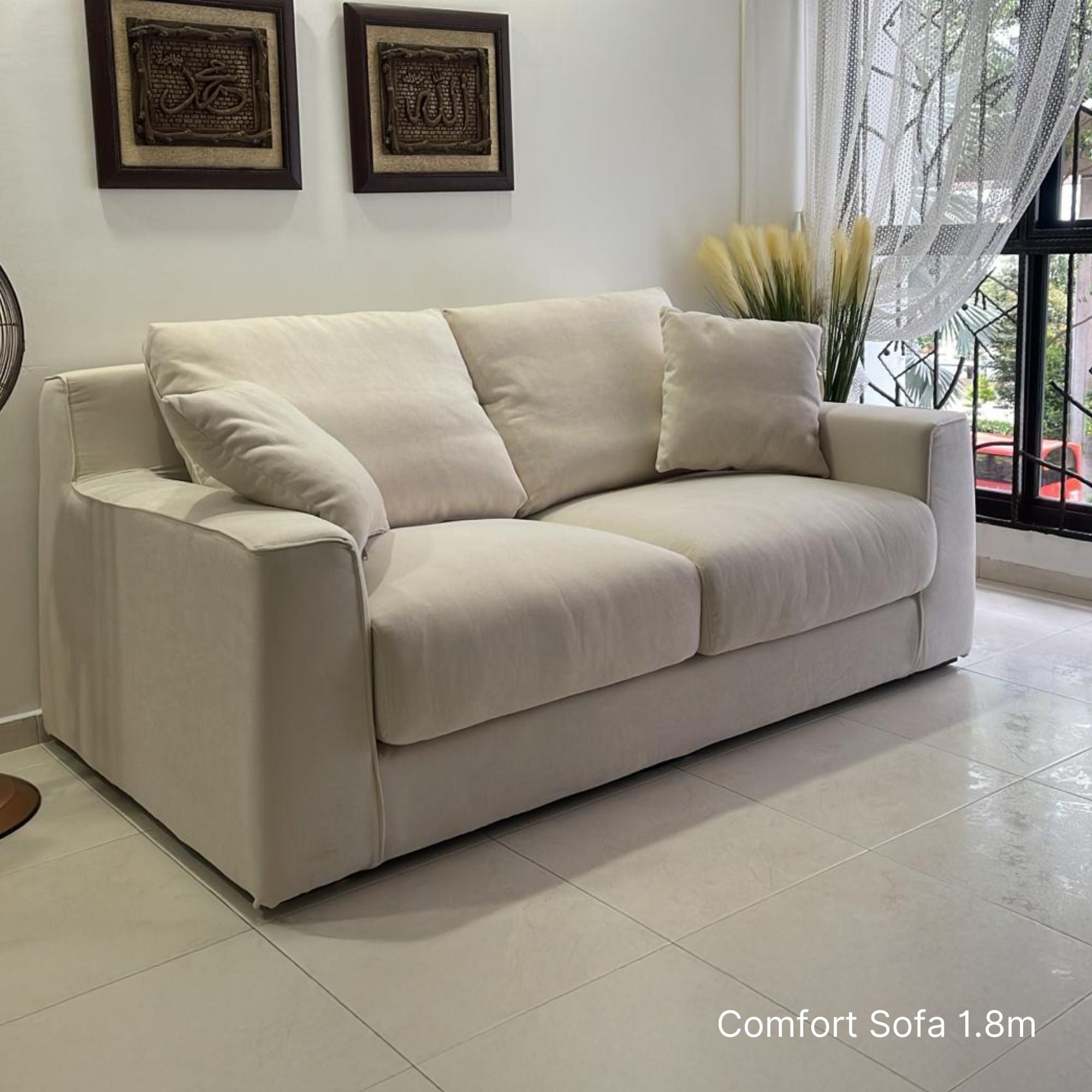 180cm 2 seater Comfort fabric sofa in real homes in white