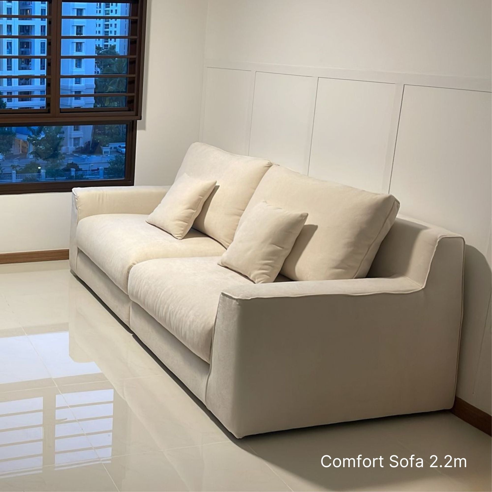 3 seater 220cm Comfort fabric sofa in white