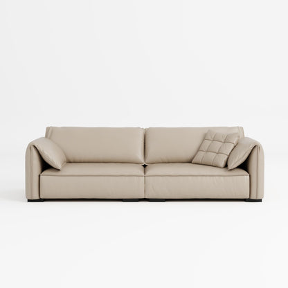 Comfy beige top grain full leather sofa