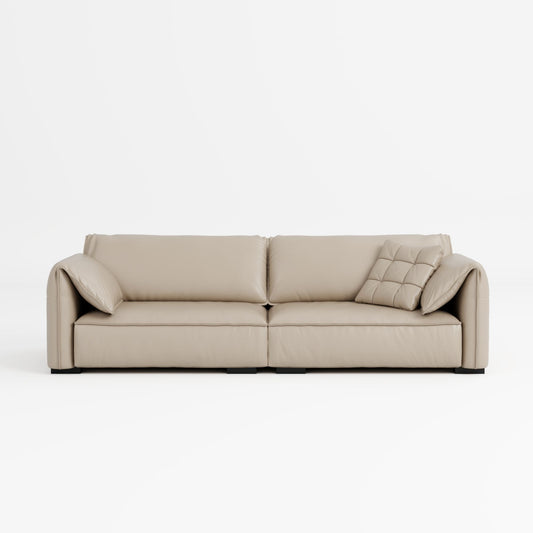 Comfy beige top grain full leather sofa