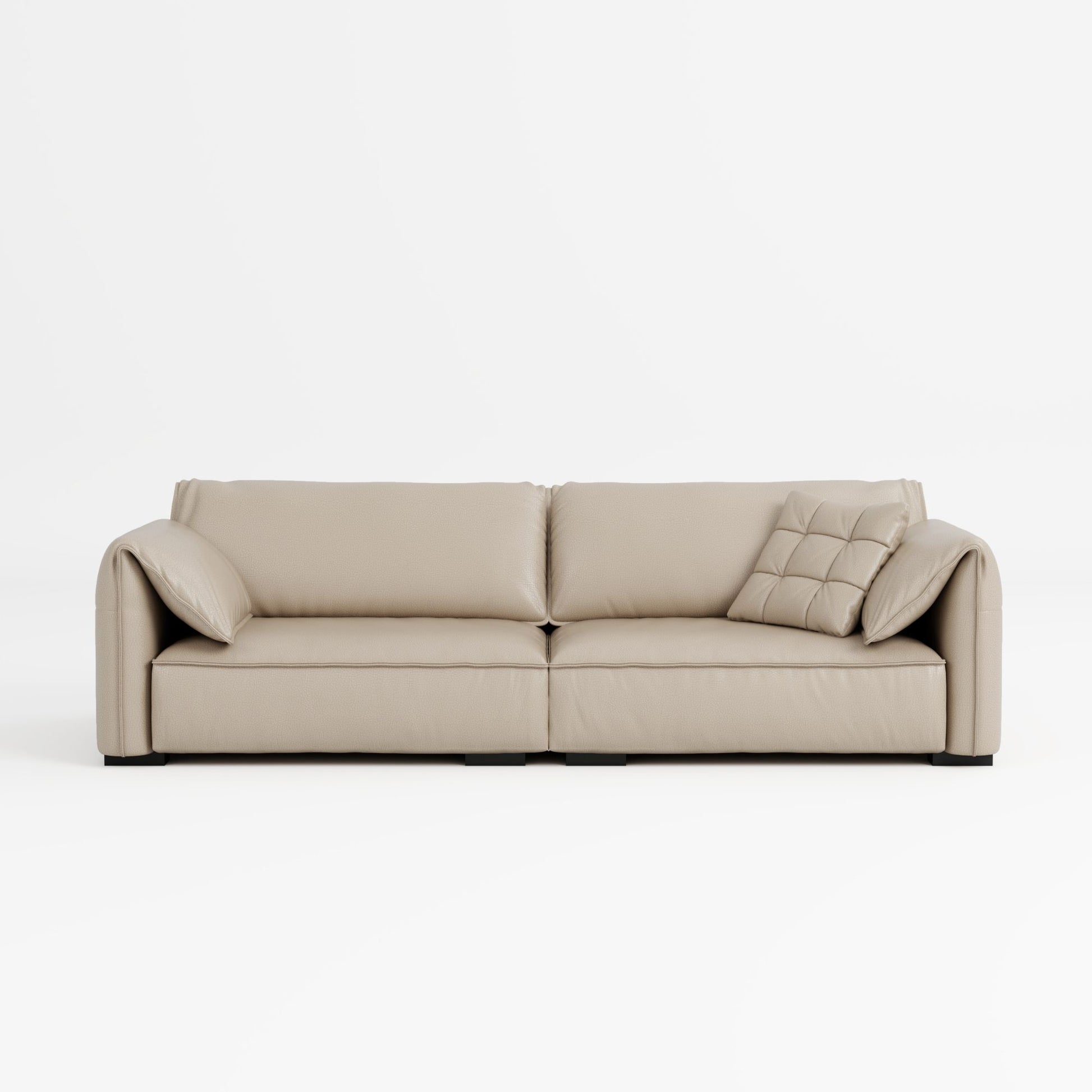 Comfy beige top grain half leather sofa