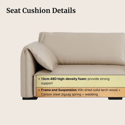 Beige sofa with seat cushion details on a beige background