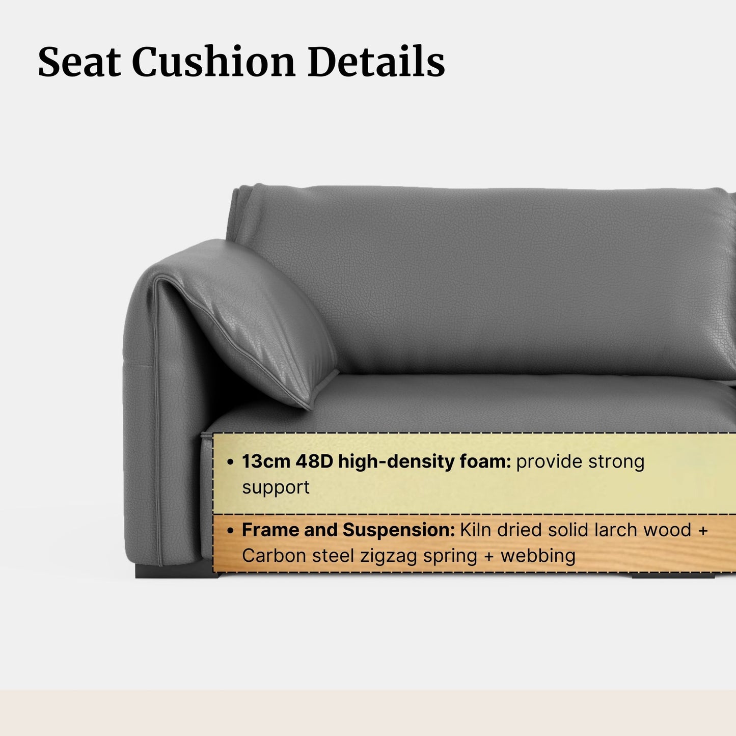 Gray sofa with seat cushion details on a beige background