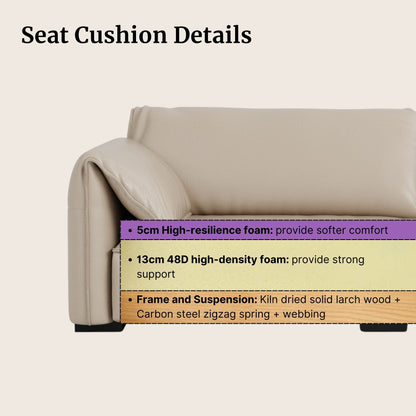 Beige sofa with seat cushion details on a beige background