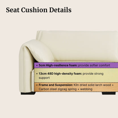 Seat cushion with detailed specifications on a white background