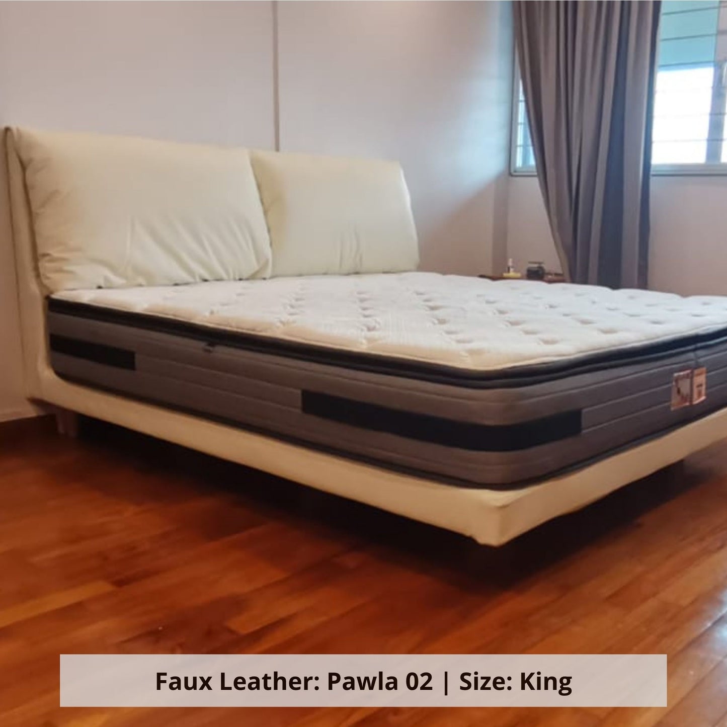 Comfy king size bed frame in Pawla 02 whtie faux leather (Sample)
