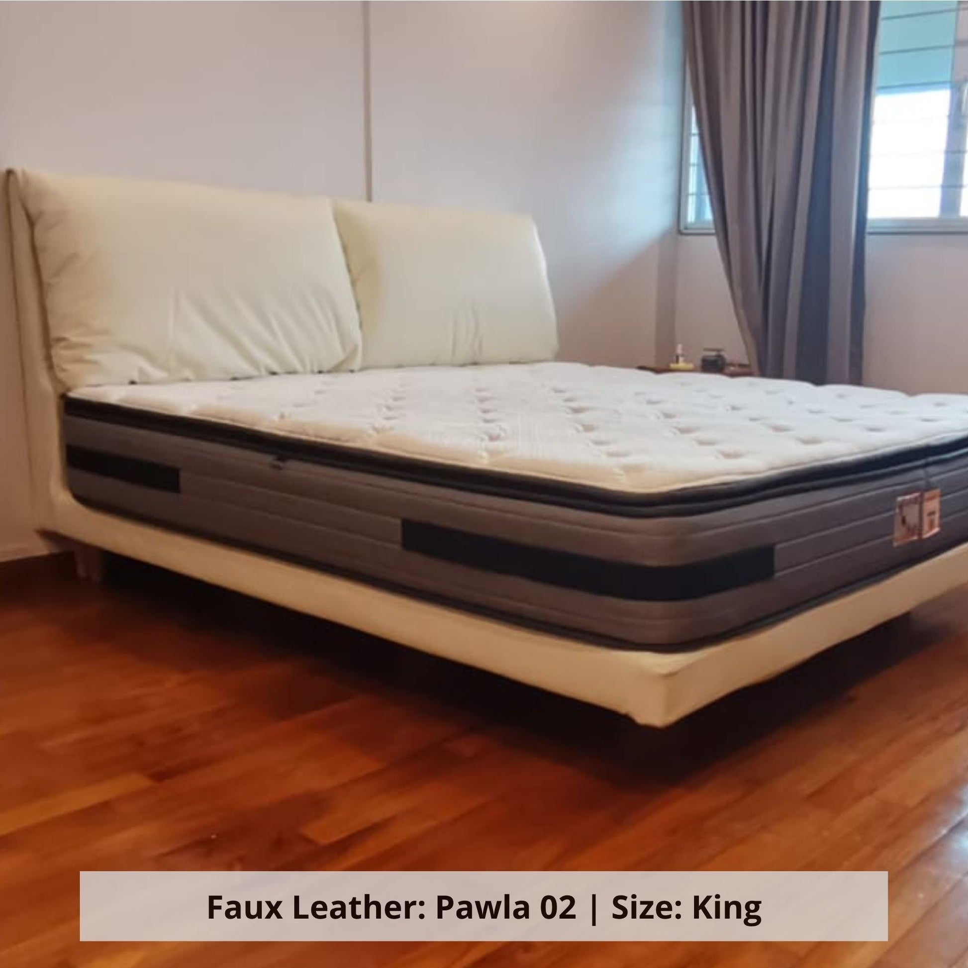 Comfy king size bed frame in Pawla 02 whtie faux leather (Sample)