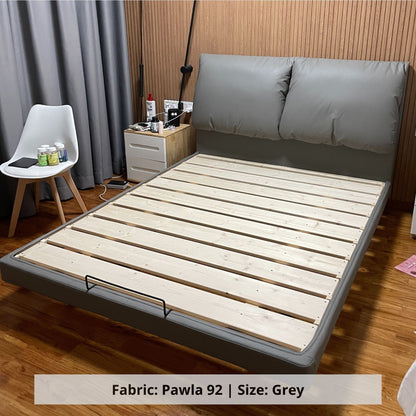 Comfy queen size bed frame in Pawla 92 grey fabric sample (Other)