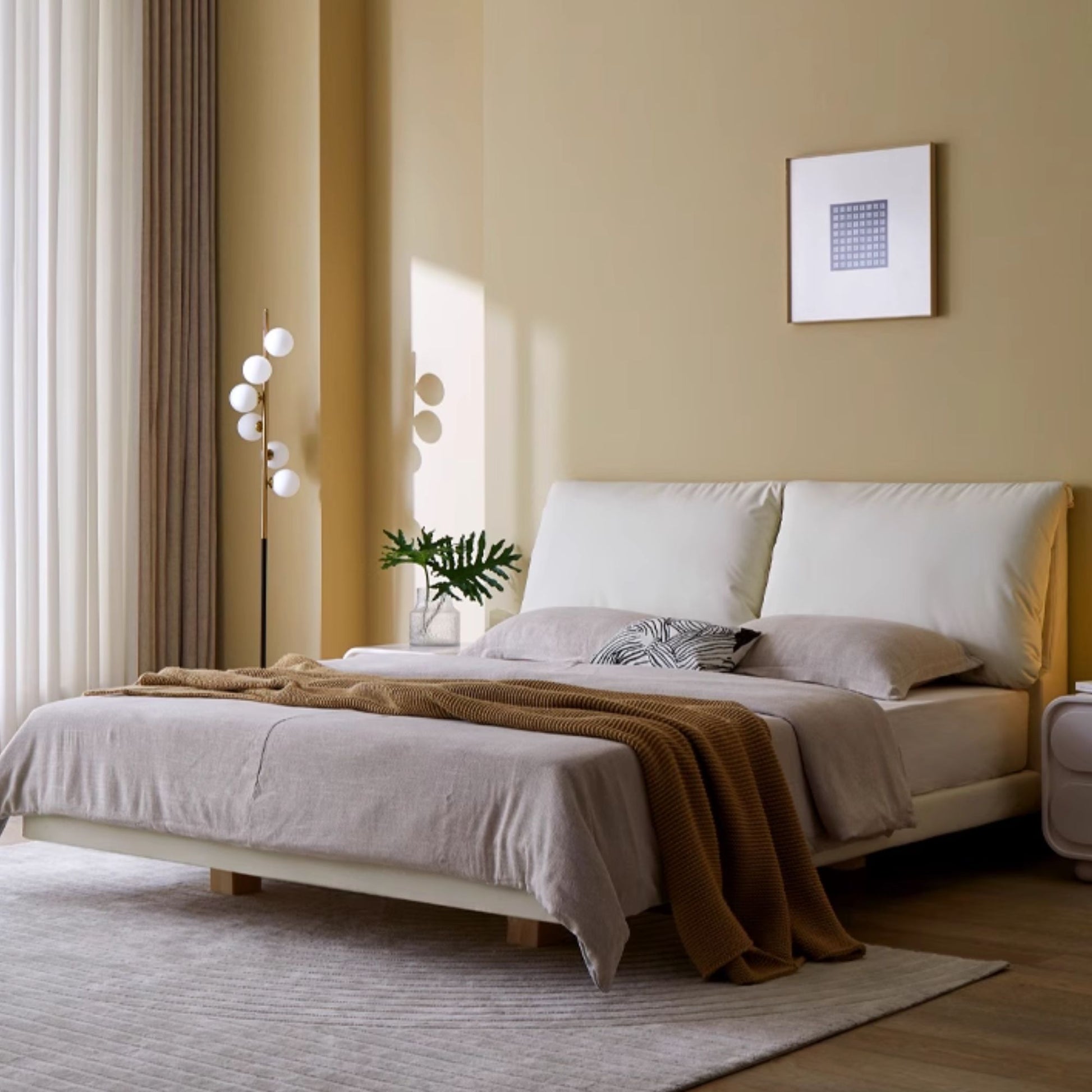 Comfy faux leather bed frame white