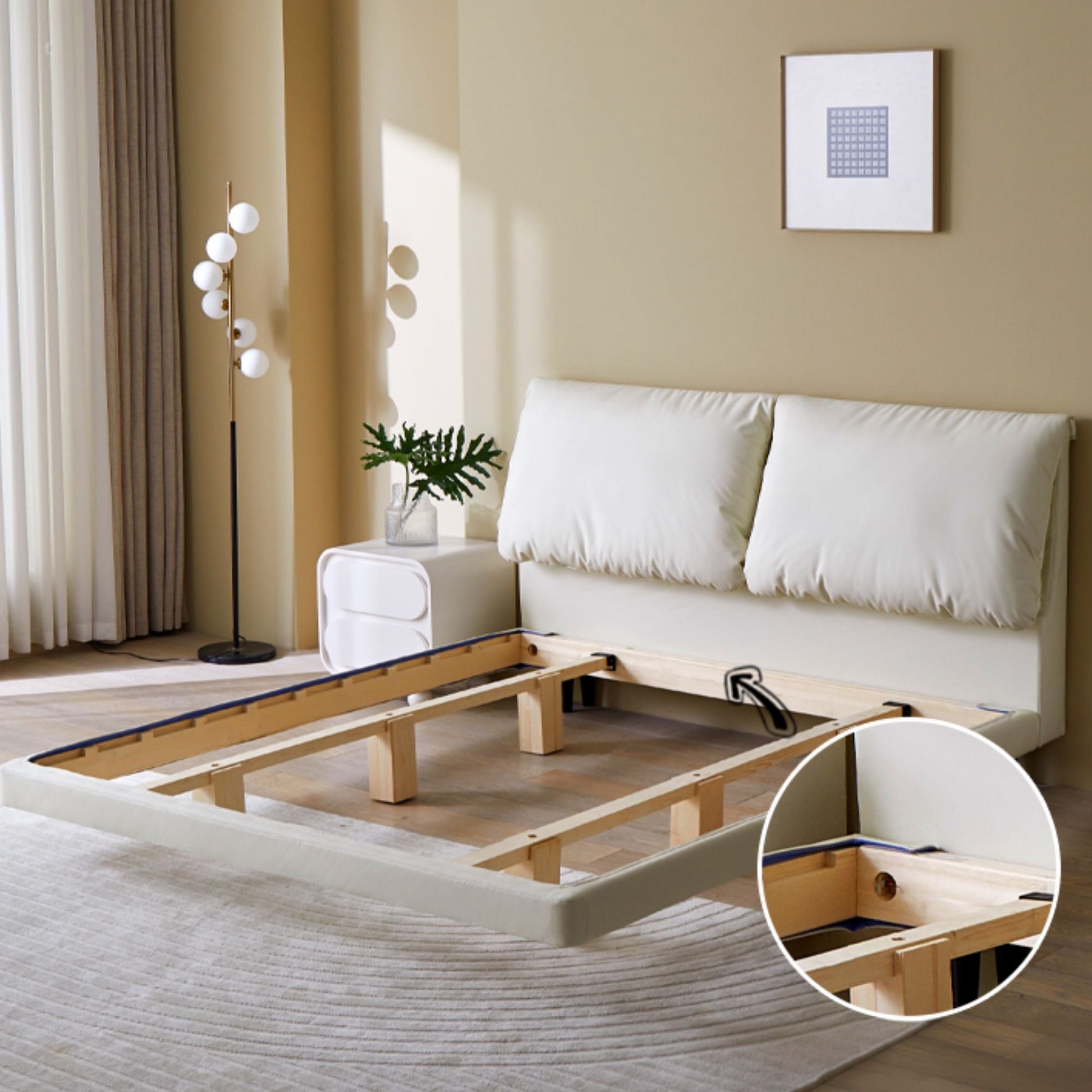 Comfy faux leather bed frame white