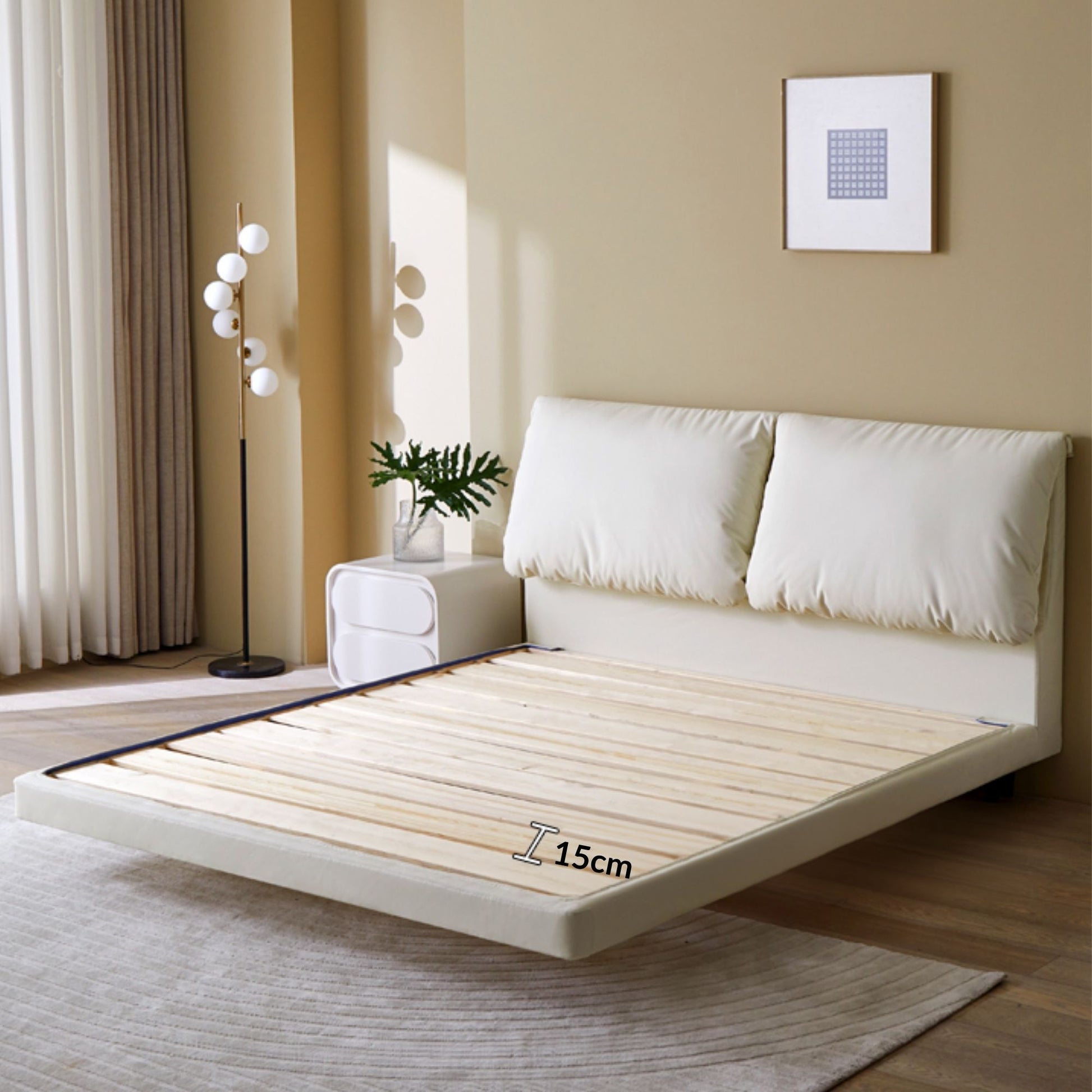 Comfy faux leather bed frame white