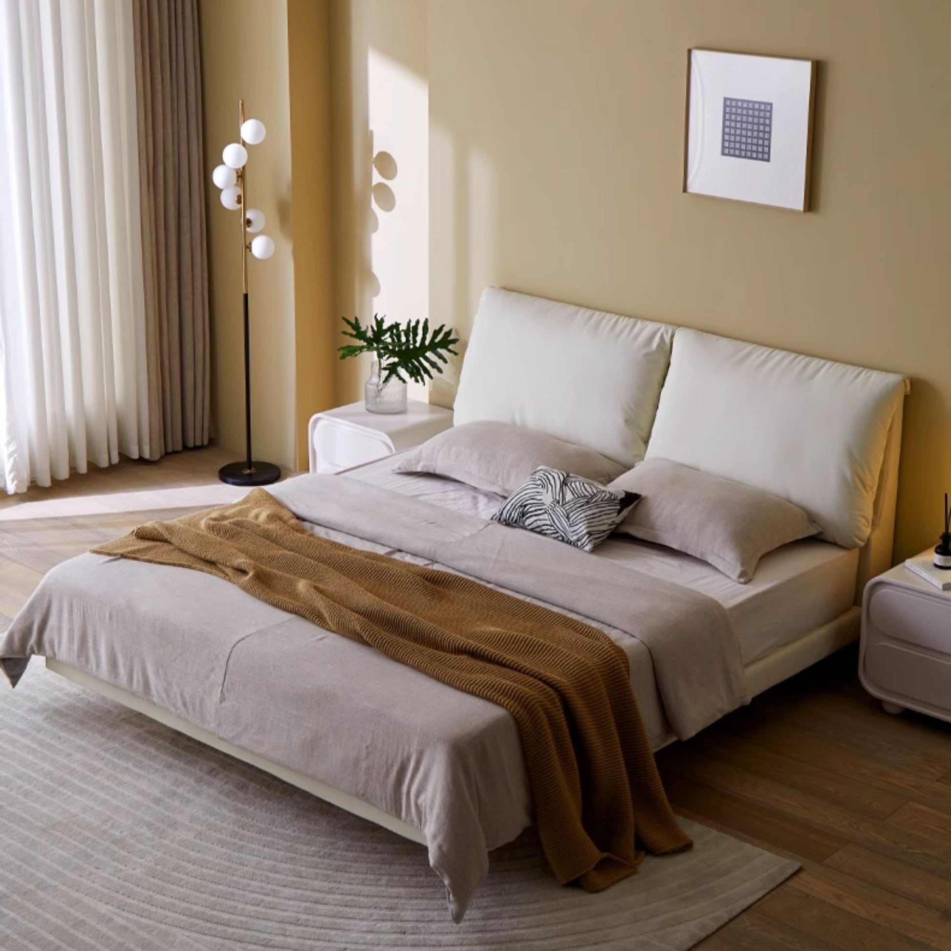 Comfy faux leather bed frame white
