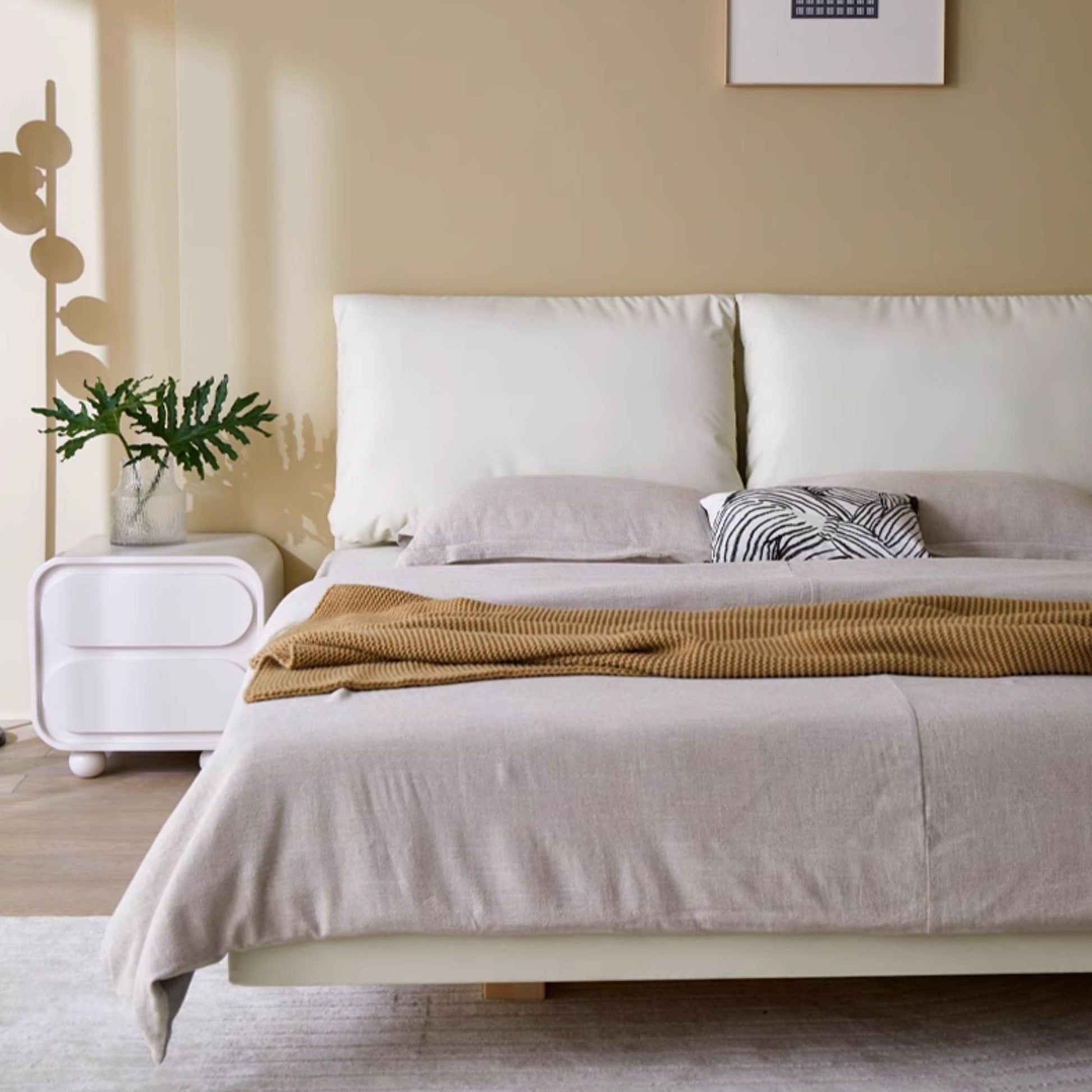 Comfy faux leather bed frame white