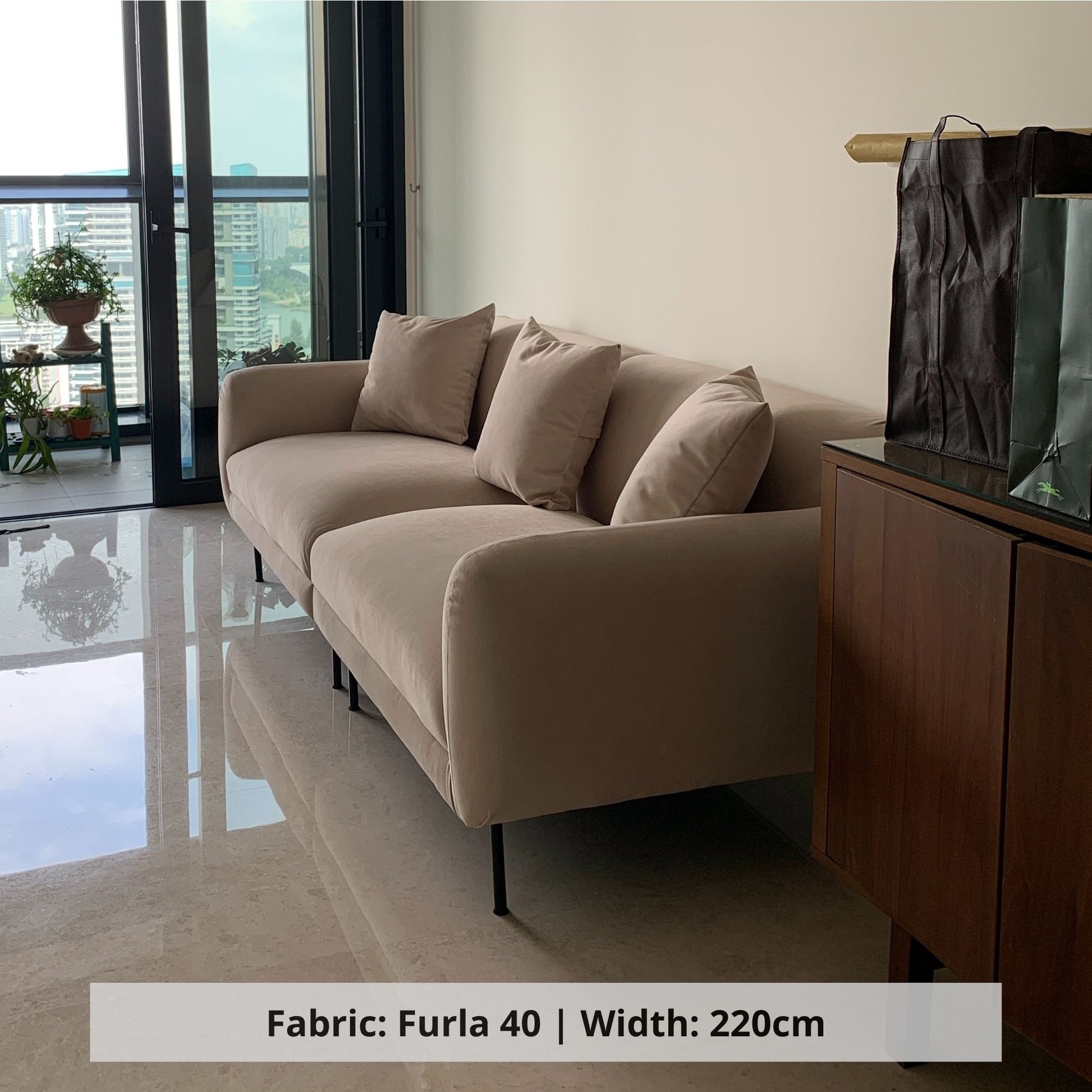 Contour 220cm 3 seater beige pet friendly fabric sofa sample
