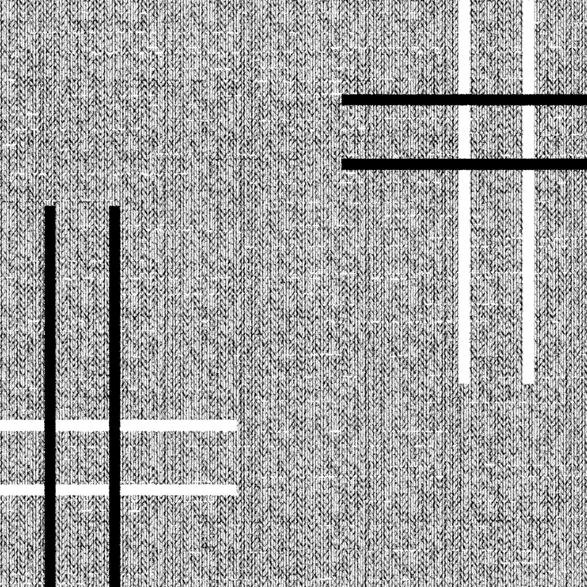 Abstract black and white geometric pattern featuring a textured gray background with bold black and white lines.