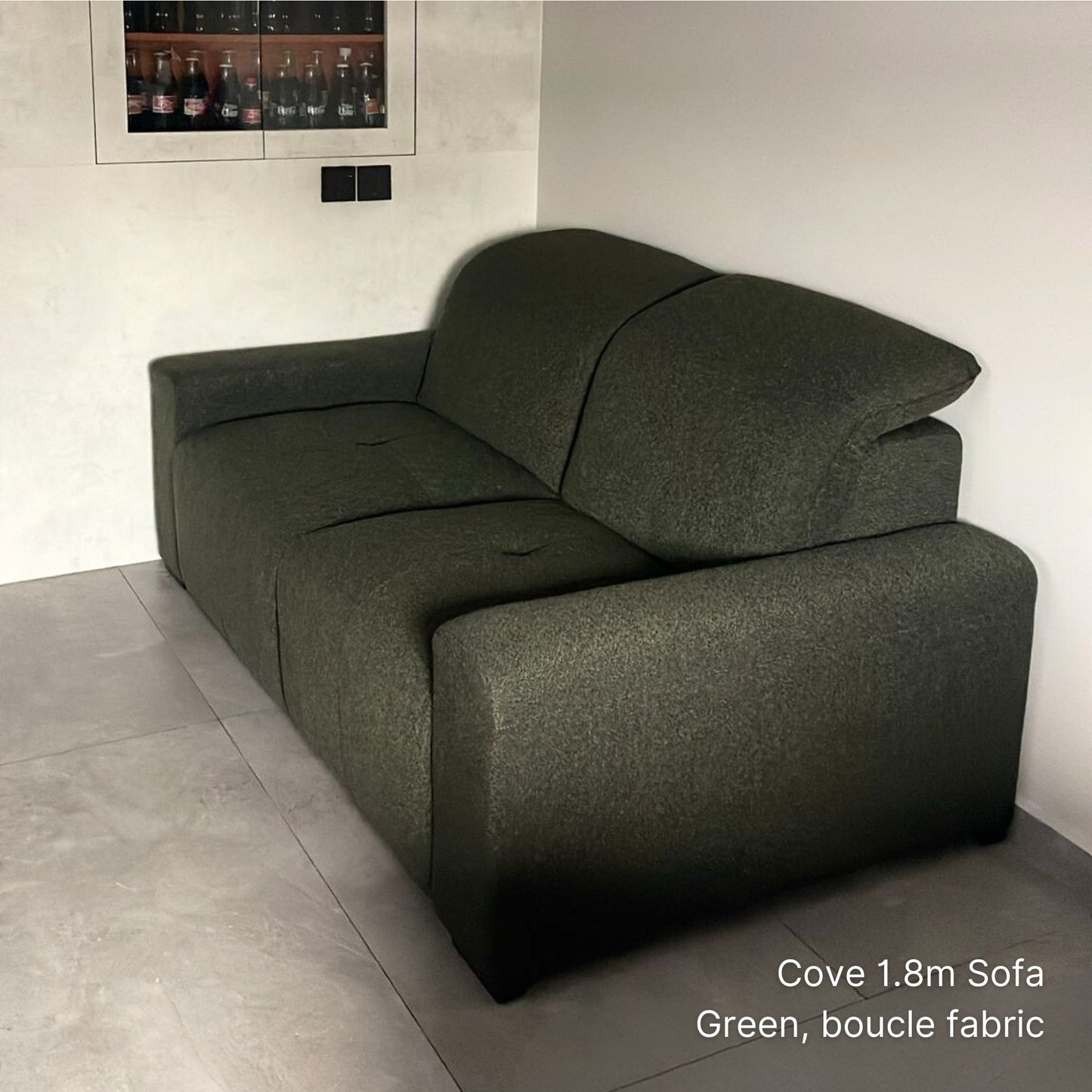 Delivered 2 seater 180cm Cove fabric sofa in green boucle fabric