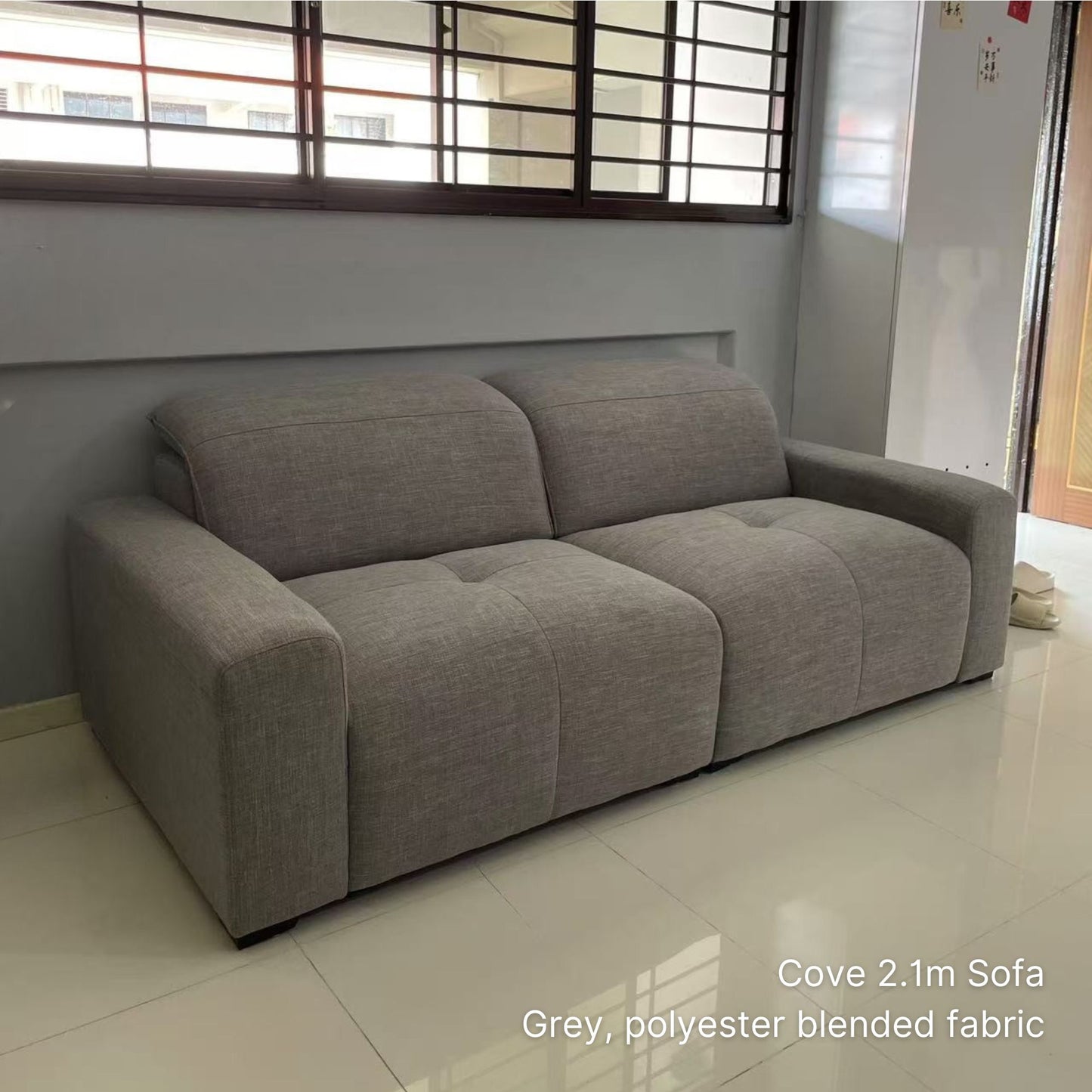 Delivered 3 seater 210cm Cove fabric sofa in grey polyester blended fabric
