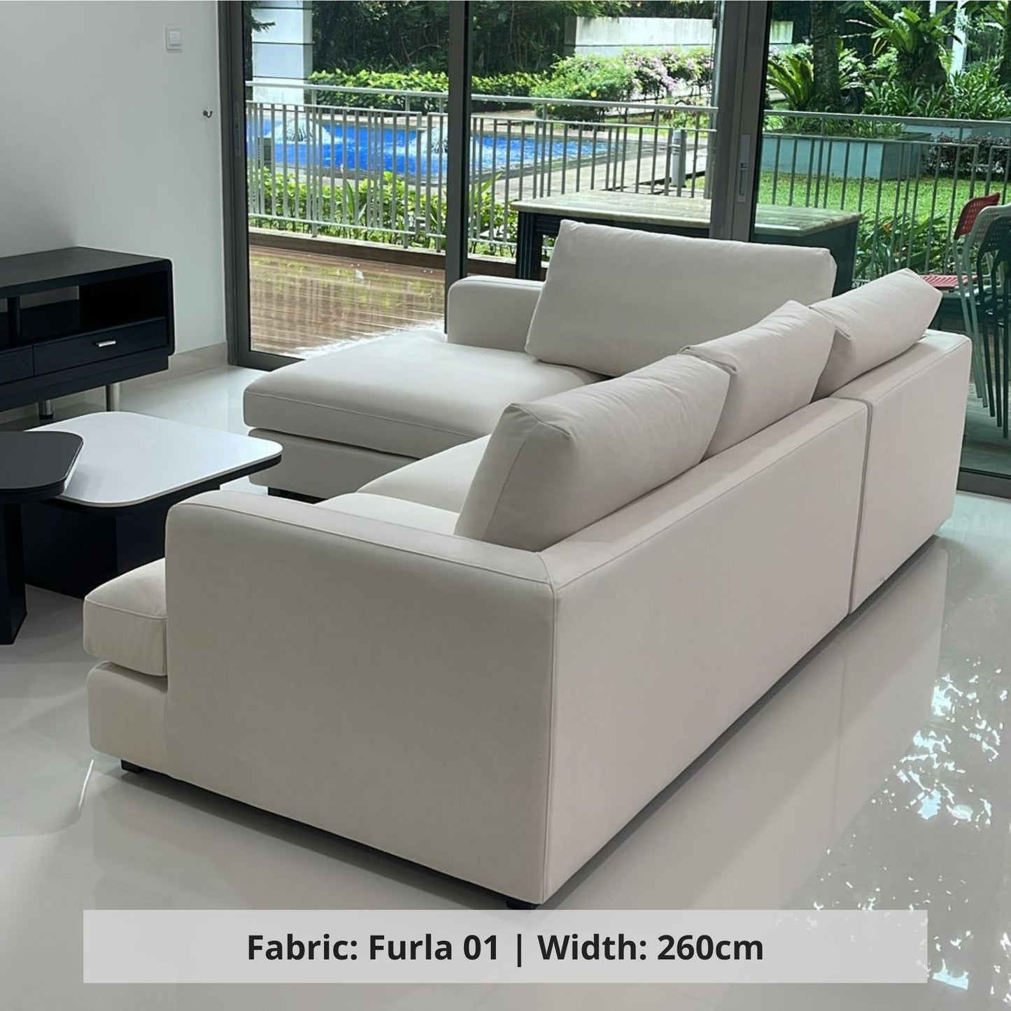 Crescent 260cm fabric L shape sectional sofa in Furla 01 sample (Other)