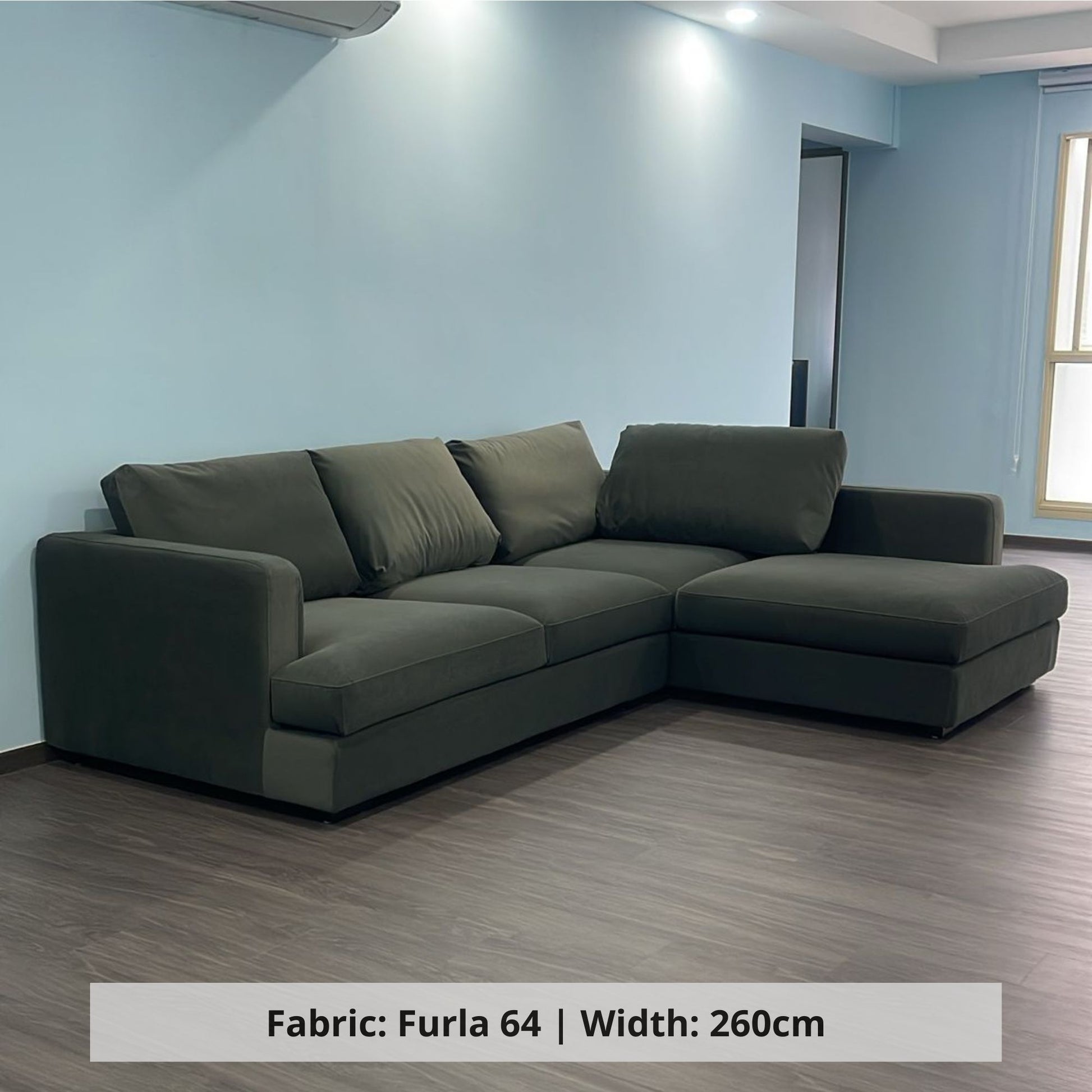 Crescent 260cm fabric L shape sectional sofa in Furla 64 (Other)