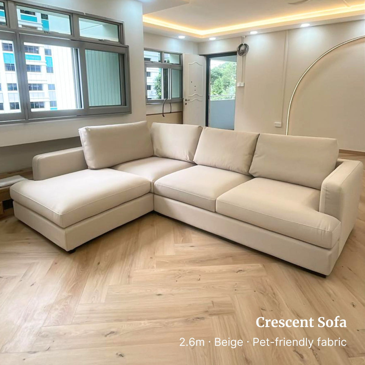 Crescent Fabric L-Shaped Sectional Sofa