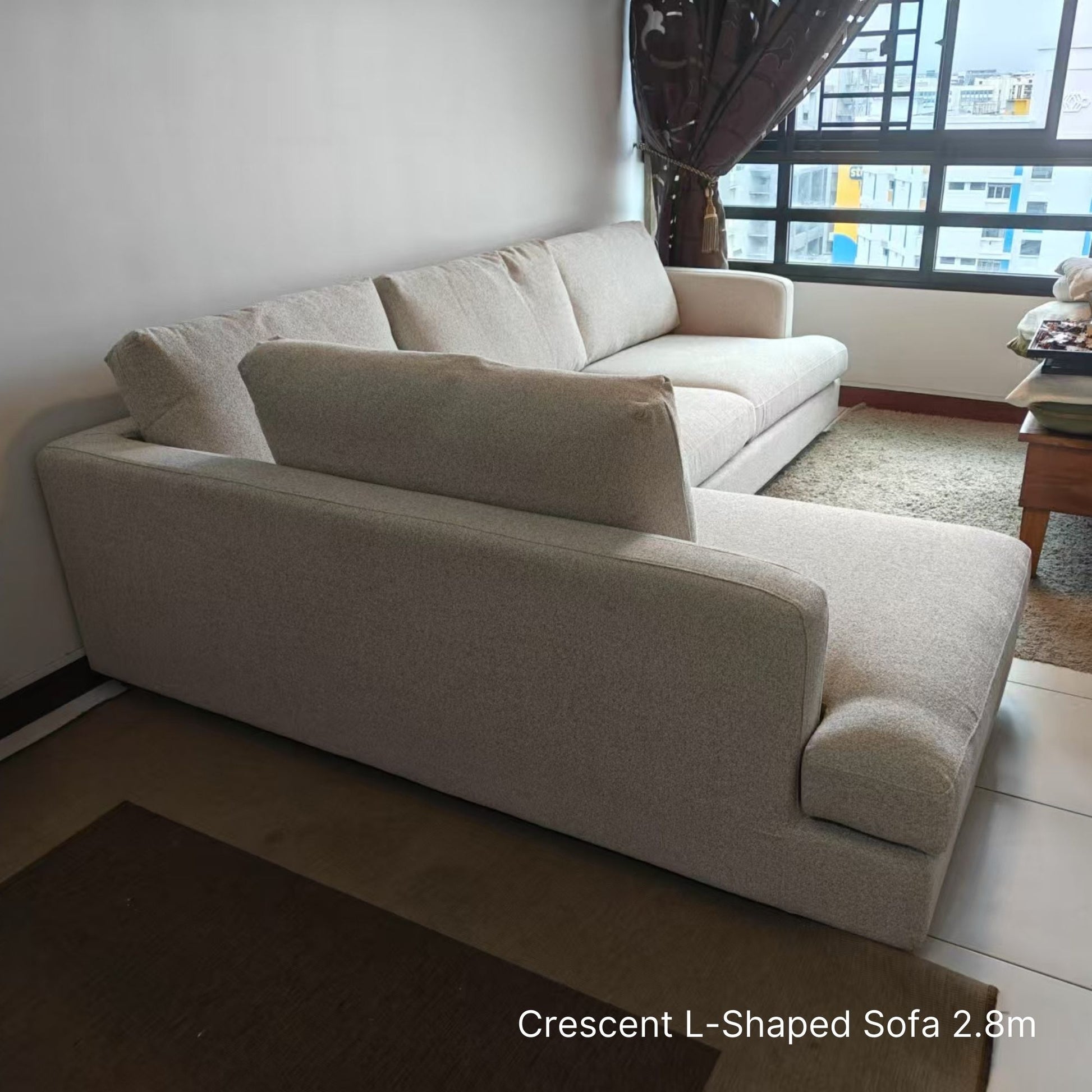 Delivered Cresent L-shaped sectional sofa with left chaise at 280cm in default grey