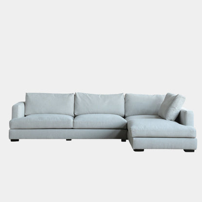 crescent fabric l-shaped sectional sofa right chaise grey