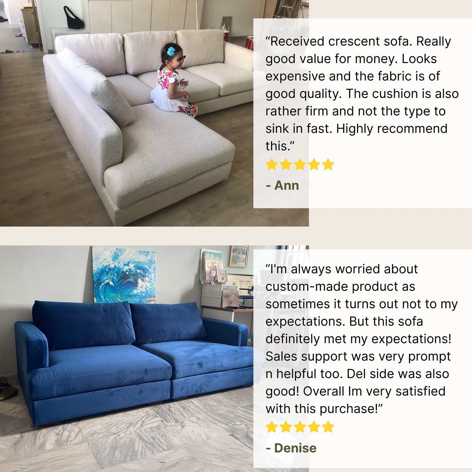 Good reviews for Crescent L-shaped sectional sofa